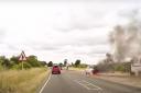 A car became engulfed in flames after pulling over into a layby on a Norfolk Road