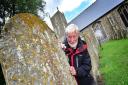 Peter Lambley, lichen expert, at Lyng church