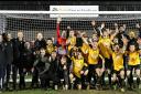 Fakenham FC celebrate at full time as they progress to the next round of the FA vase.