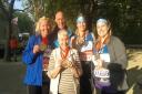 Colin Bunnett, daughter Caroline Armes, and grandaughters Carrie-Anne Armes and Laura-Mae Armes who ran the London Marathon with number one supporter Elaine Bunnett.  Picture: Bunnett family