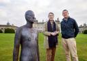 Sir Antony Gormley and Lord Cholmondeley, owner of Houghton Hall, at the installation of Time Horizon at Houghton Hall