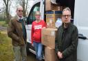 Martin Jensen (left) with his daughter Emily Jensen-Balderstone and fellow Guestwick villager Rupert Wood, with the urgent medical supplies which they will deliver to the Ukraine border
