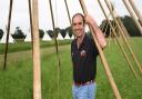 Norfolk farmer Algy Garrod with the teepees at his pop-up campsite at Themelthorpe, near Fakenham