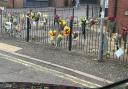 The floral tributes were left in Cattle Market Street, Fakenham, following the death of Braden-Lee Payne near the junction with Bridge Street