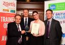 Klaudia Roszkowksa receives her certificate for Zoetis Poultry Trainee of the Year at the British Poultry Council awards.  Picture: Poultec Training