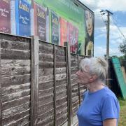 Sandra Ashmore looks on at the HGV trailers which have appeared in the field next to her home