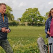 BBC Springwatch presenters Chris Packham and Michaela Strachan at the Wild Ken Hill estate in west Norfolk