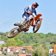 Action from the MX2 races at the British Motocross Championships at Lyng