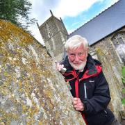 Peter Lambley, lichen expert, at Lyng church