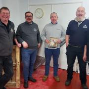 Brewers have made a beer named Tony's Tribute in memory of malting barley merchant Tony Banham. From left: David Holliday of Moon Gazer Ales, Rob Howlett of Barsham Brewery, Mark Banham of H Banham and brewers Andy Mitchell and Steve Chroscicki