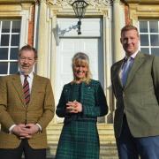 National Farmers' Union president Minette Batters (centre) pictured at Raynham Hall with the Marquess Townshend (left) and his son Thomas, Viscount Raynham (right)