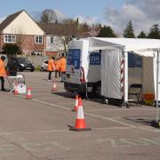 The new drive-in Covid testing centre in the Cherry Tree car park at Dereham.
