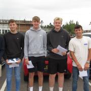 A group of friends pictured after collecting their A-level results at Fakenham Sixth Form