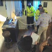 CCTV footage from inside No. Twenty9 in Burnham Market, showing Mr Roberts and the Covid marshals.