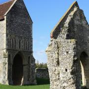 The remaining buildings of the Burnham Norton Friary, home to Carmelite friars. The gatehouse, left, and the only surviving part of the church, the west gable. Picture: DENISE BRADLEY