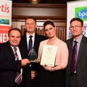 Klaudia Roszkowksa receives her certificate for Zoetis Poultry Trainee of the Year at the British Poultry Council awards.  Picture: Poultec Training