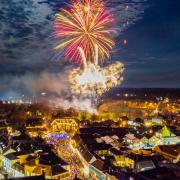 The Holt Lights event with fireworks from above, one of Norfolk best free Christmas events.