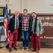 Bargain Hunt presenter Charlie Ross (left) with Ian Brown, curator of RAF Sculthorpe Heritage Centre (centre) and historian Neil Storey