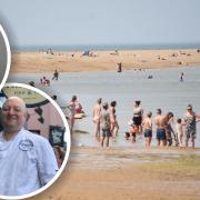 Harry Blathwayt (inset) and Jason Crook (bottom inset) are among the people who reacted to the red 'do-not-swim' flags in Wells