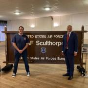 Ian Brown (left) curator of the RAF Suclthorpe Heritage Centre with MP Jerome Mayhew