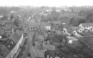 Wells - church tower views over the town pic taken 3rd dec 1982