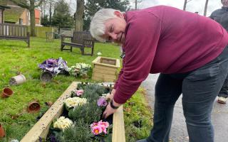 Weasenham parish councillor Jacqueline Hargreaves has rolled her sleeves up to plant up the new planters